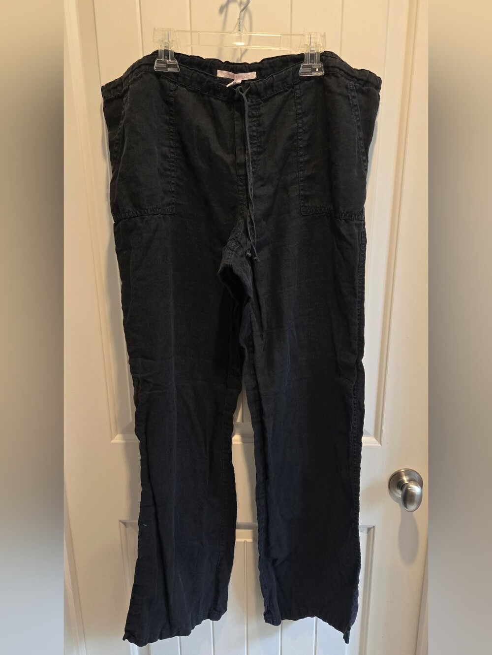 Victoria's Secret Vintage Wide-Leg Black Linen Pants with Drawstring